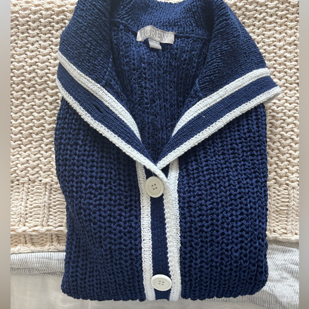 J Crew Navy Ribbed Sailor Collar Cardigan Sweater - Women medium - Picture 4 of 8